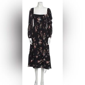 Reformation Black Floral Midi dress size 8